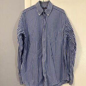 J. Mclaughlin Gingham Cotton Blue White Checkered Button Up Men's Small Shirt